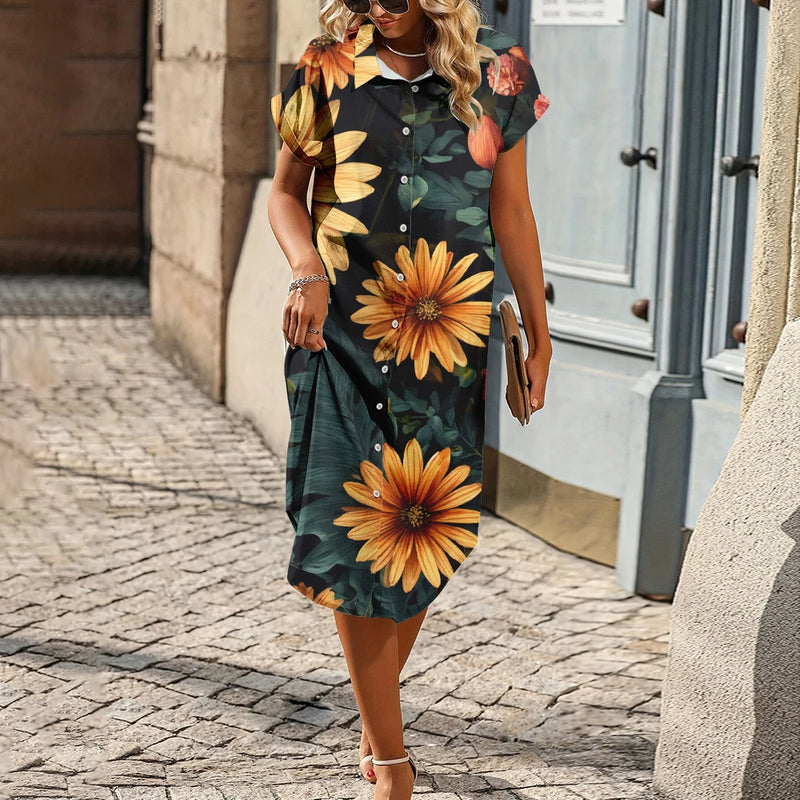 Vestido de Manga Curta Estampado Tália