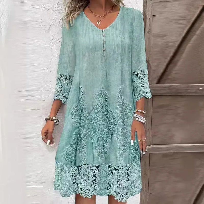 Vestido com Detalhes em Renda Gola V Emmelina