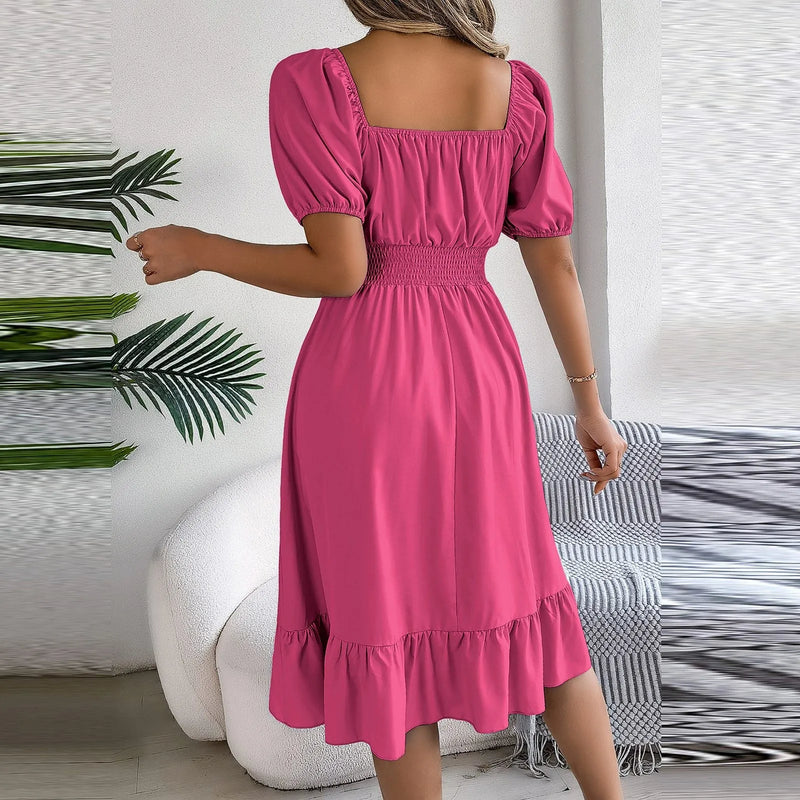 Vestido com Gola Quadrada Davina