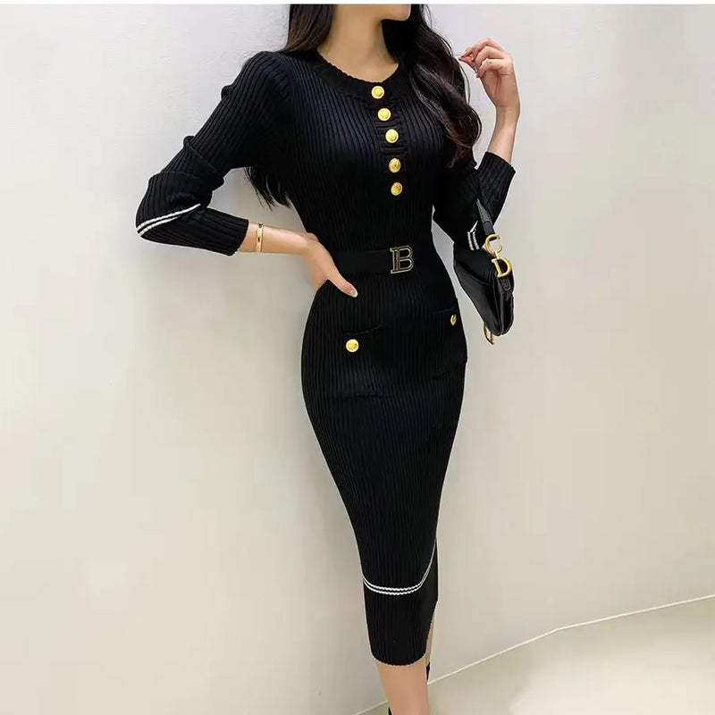 Vestido Longo de Malha com Botões Roselina