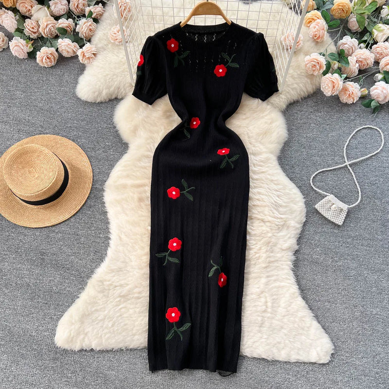 Vestido de Malha com Manga Curta
