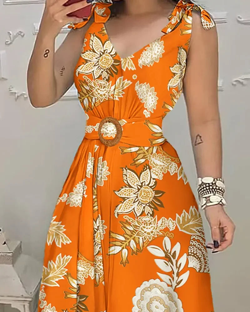 Vestido Estampado com Cinto Lorienne