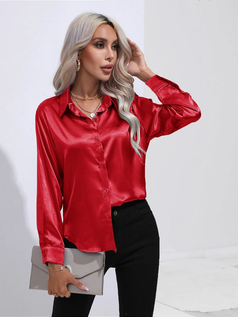Camisa Feminina Social de Cetim Manga Longa - Vennanci