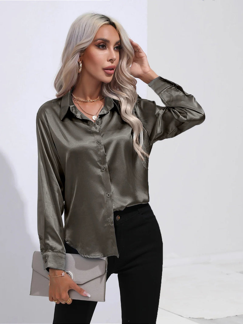 Camisa Feminina Social de Cetim Manga Longa - Vennanci