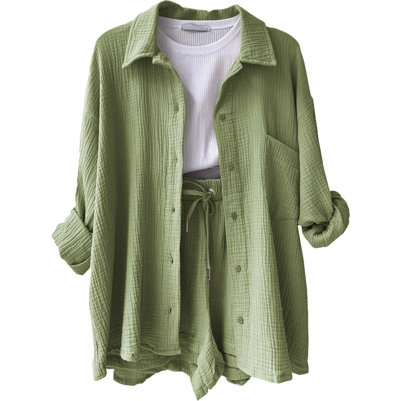 Conjunto Feminino Camisa Longa e Shorts - Vennanci