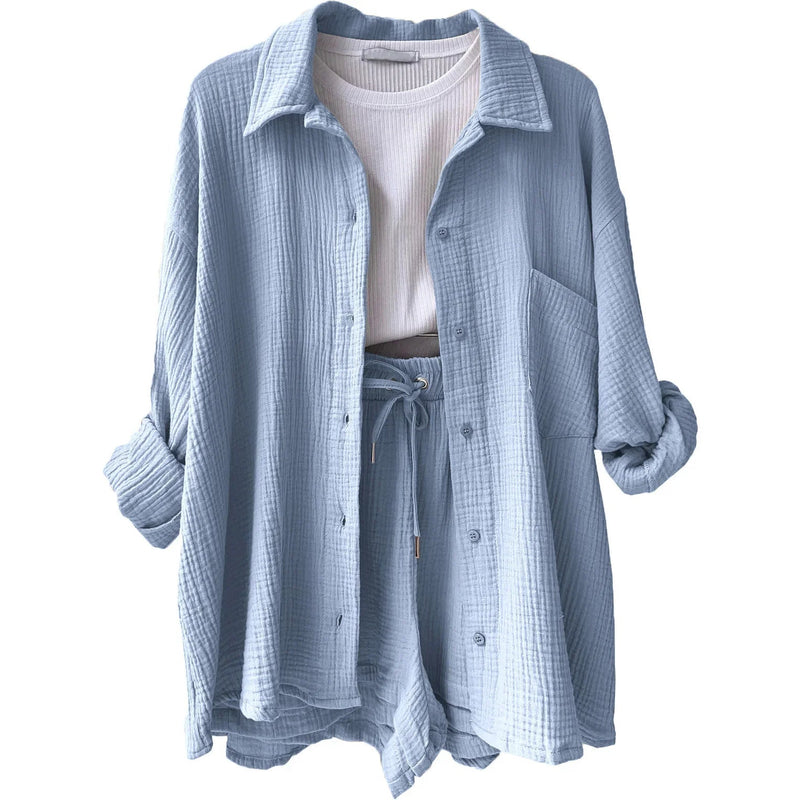 Conjunto Feminino Camisa Longa e Shorts - Vennanci