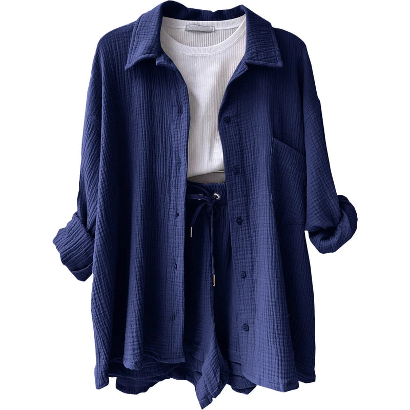 Conjunto Feminino Camisa Longa e Shorts - Vennanci