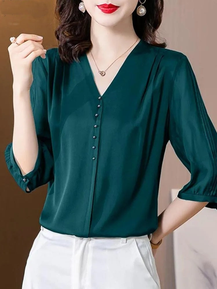 Camisa Feminina Social de Cetim Valeriana