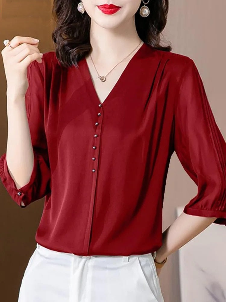Camisa Feminina Social de Cetim Valeriana
