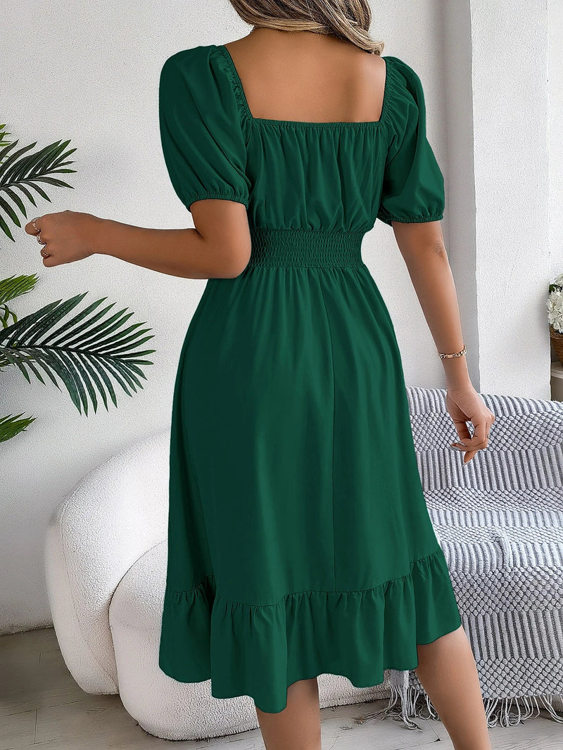 Vestido de Cintura Alta com Gola Quadrada - Vennanci