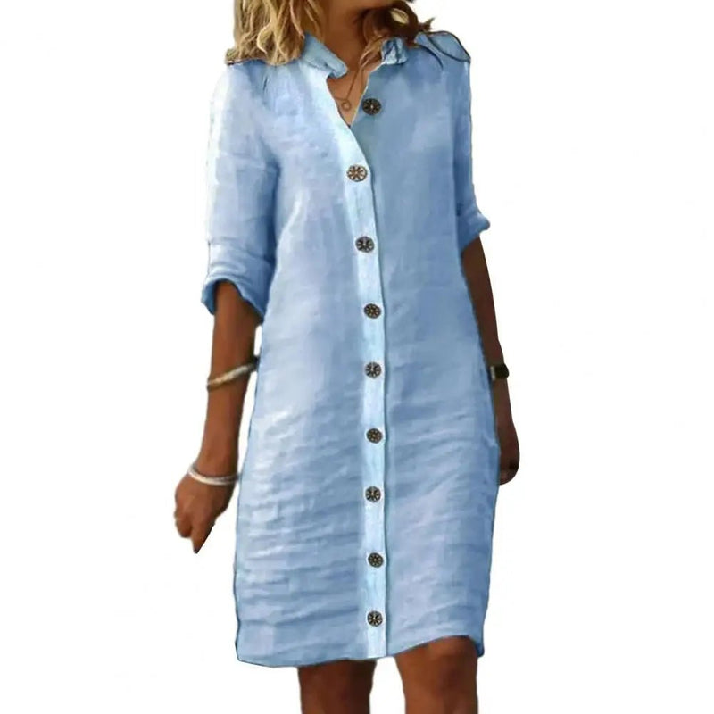 Vestido de Linho Gola V Catarina - Vennanci