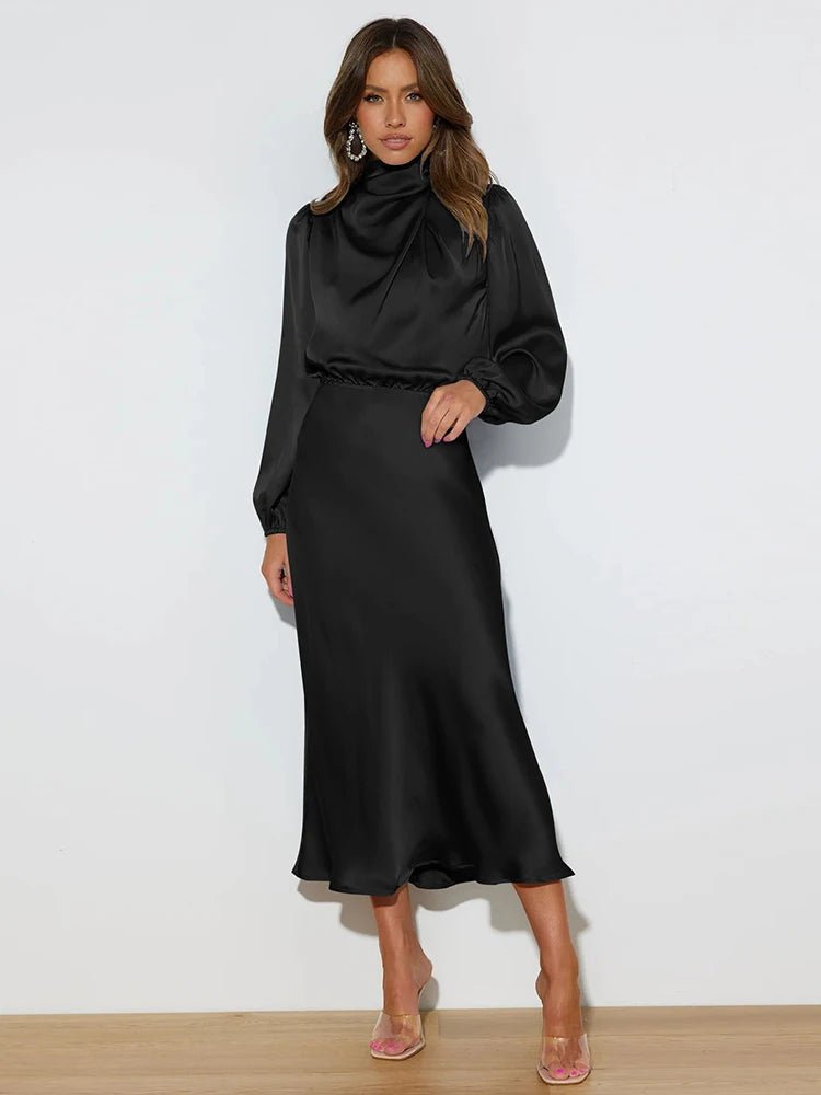Vestido em Cetim com Manga Comprida - Vennanci