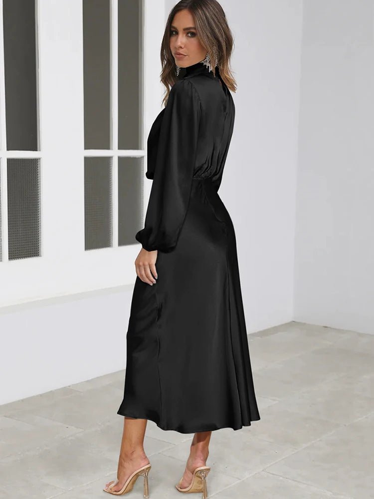 Vestido em Cetim com Manga Comprida - Vennanci