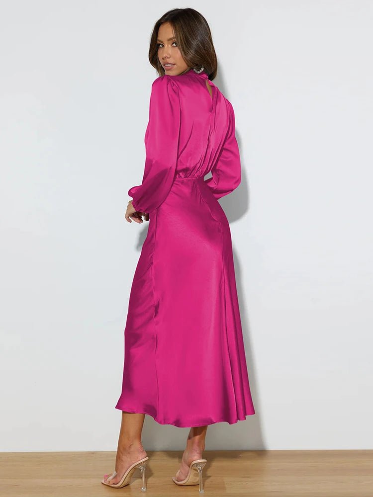 Vestido em Cetim com Manga Comprida - Vennanci