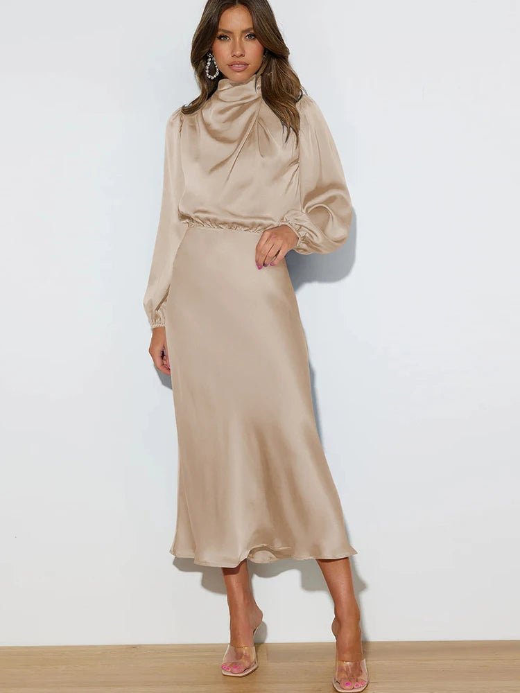 Vestido em Cetim com Manga Comprida - Vennanci
