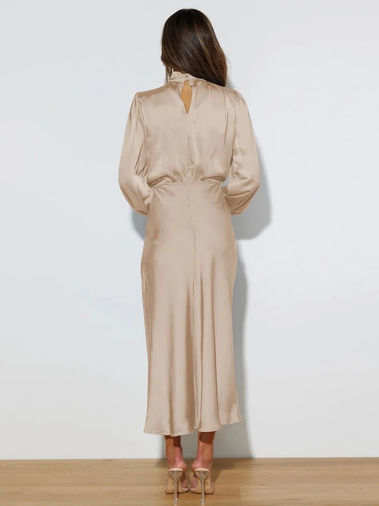 Vestido em Cetim com Manga Comprida - Vennanci
