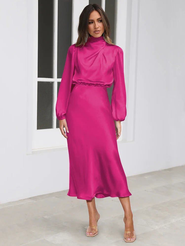 Vestido em Cetim com Manga Comprida - Vennanci
