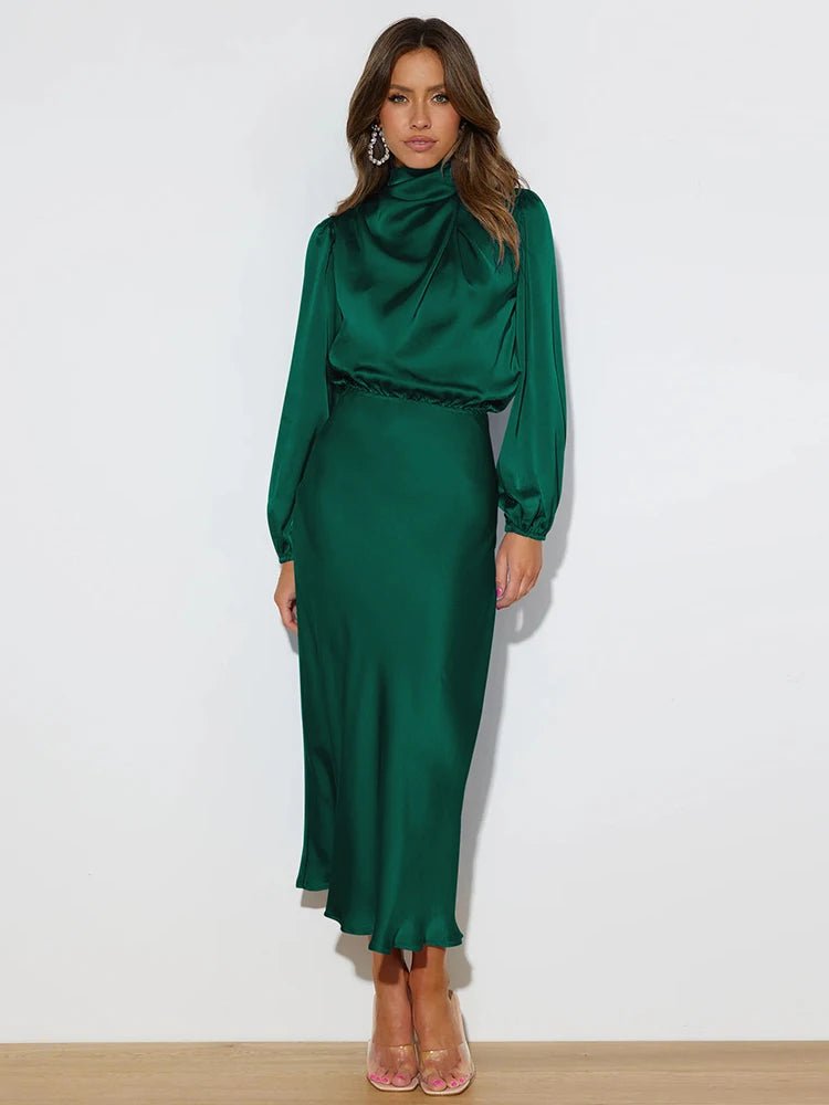 Vestido em Cetim com Manga Comprida - Vennanci