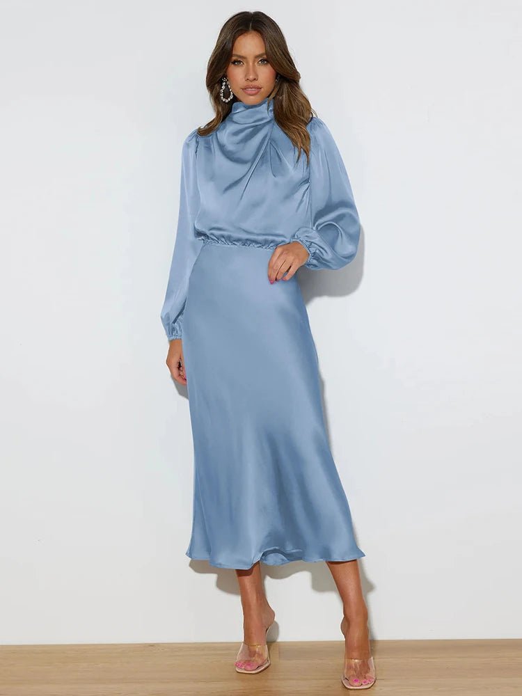 Vestido em Cetim com Manga Comprida - Vennanci
