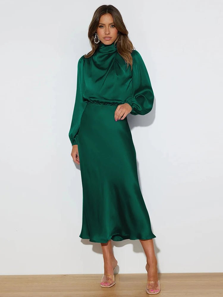 Vestido em Cetim com Manga Comprida - Vennanci