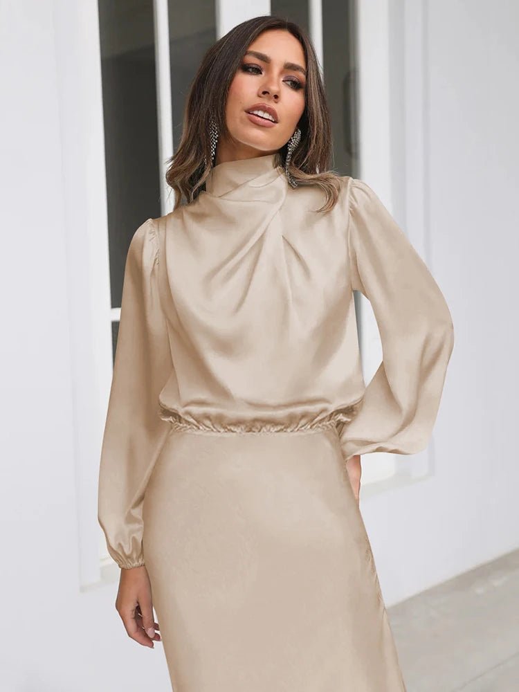 Vestido em Cetim com Manga Comprida - Vennanci