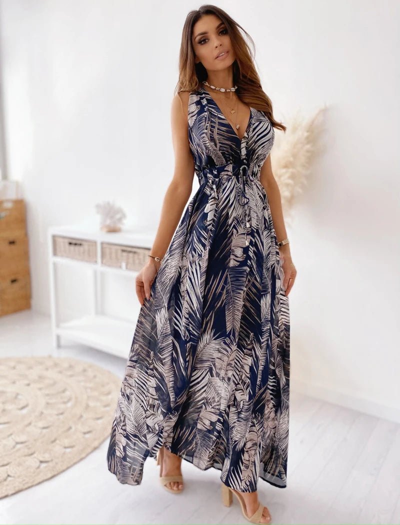 Vestido Estampado de Costas Abertas - Vennanci