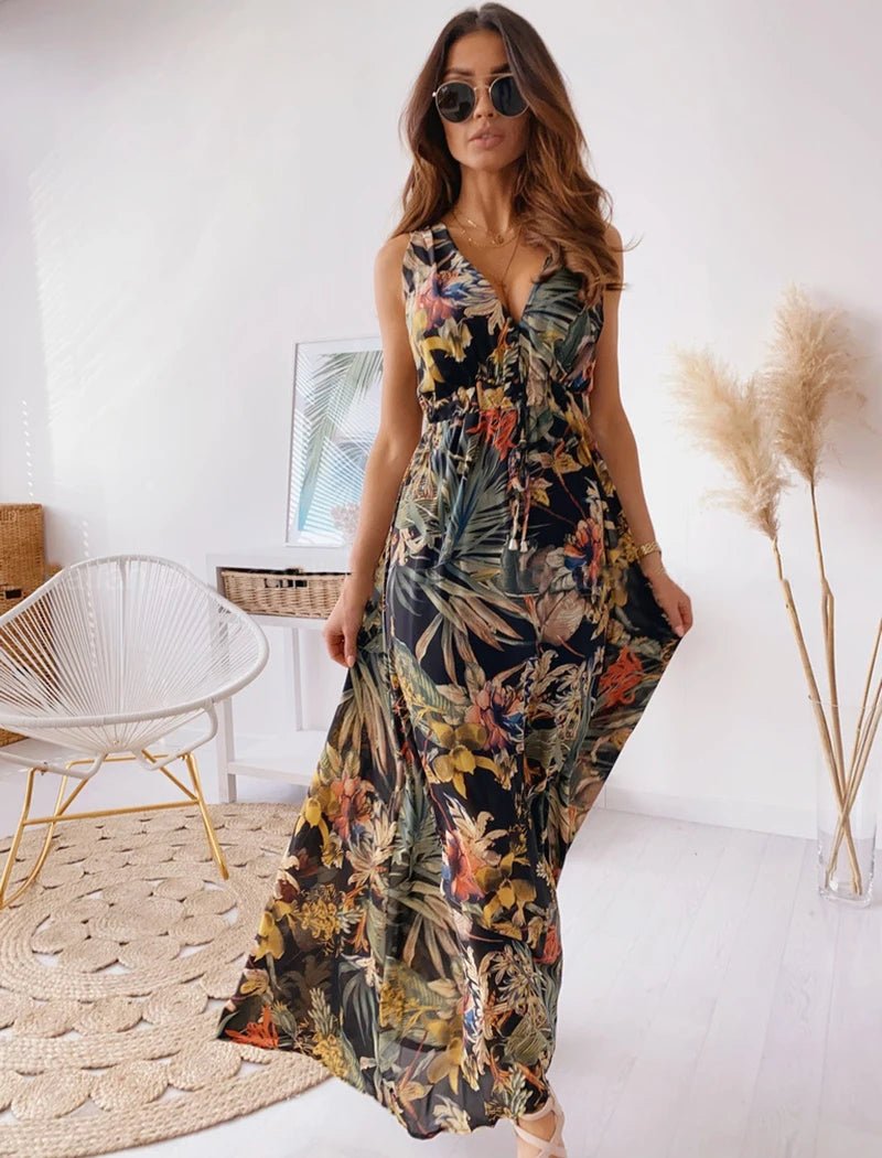 Vestido Estampado de Costas Abertas - Vennanci