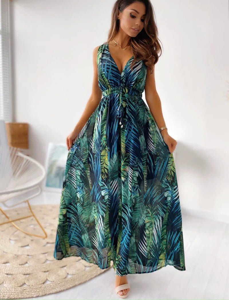 Vestido Estampado de Costas Abertas - Vennanci