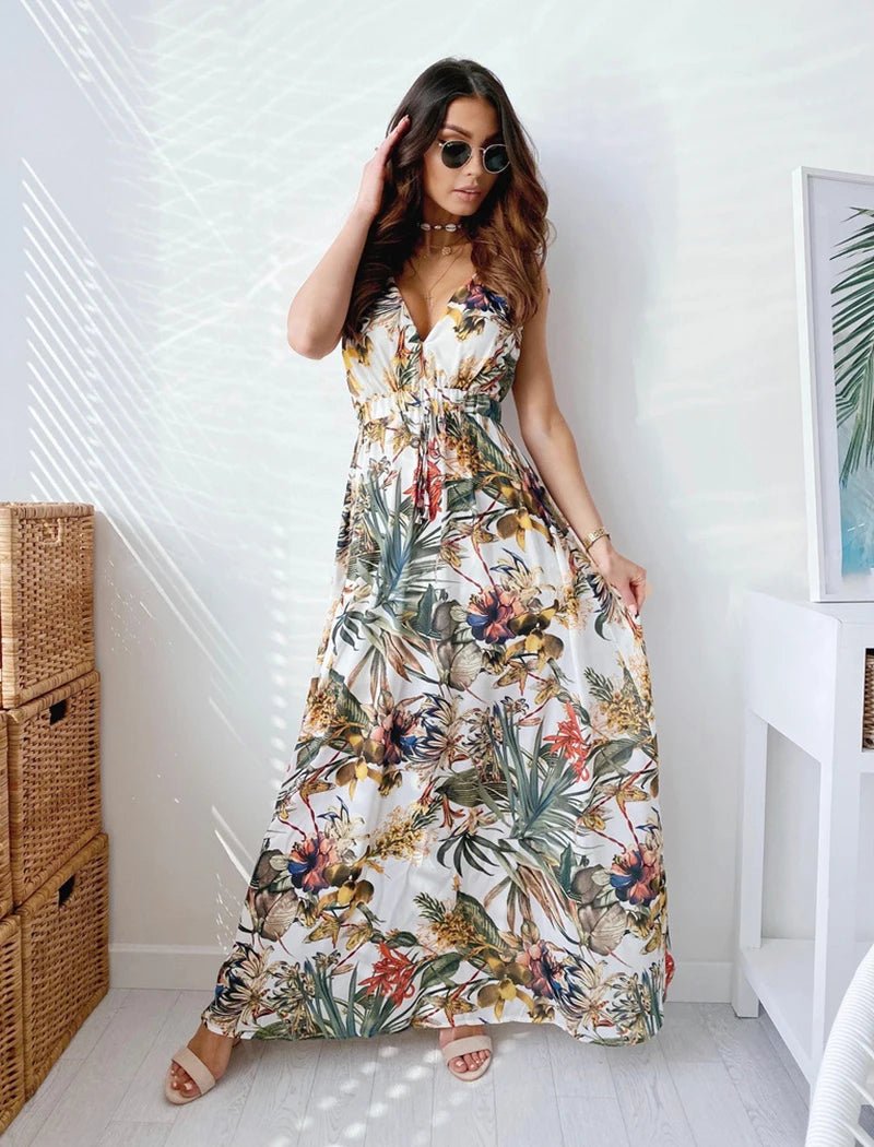 Vestido Estampado de Costas Abertas - Vennanci