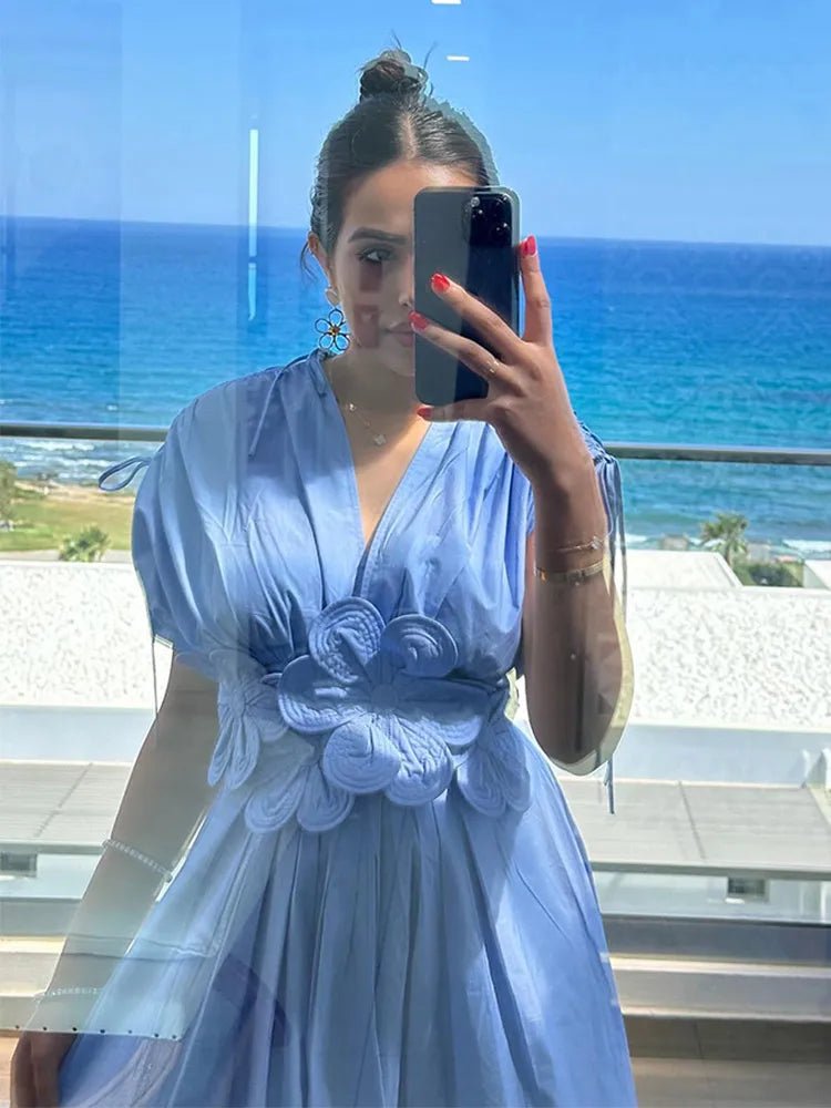 Vestido Feminino com Cordão Floral 3D - Vennanci