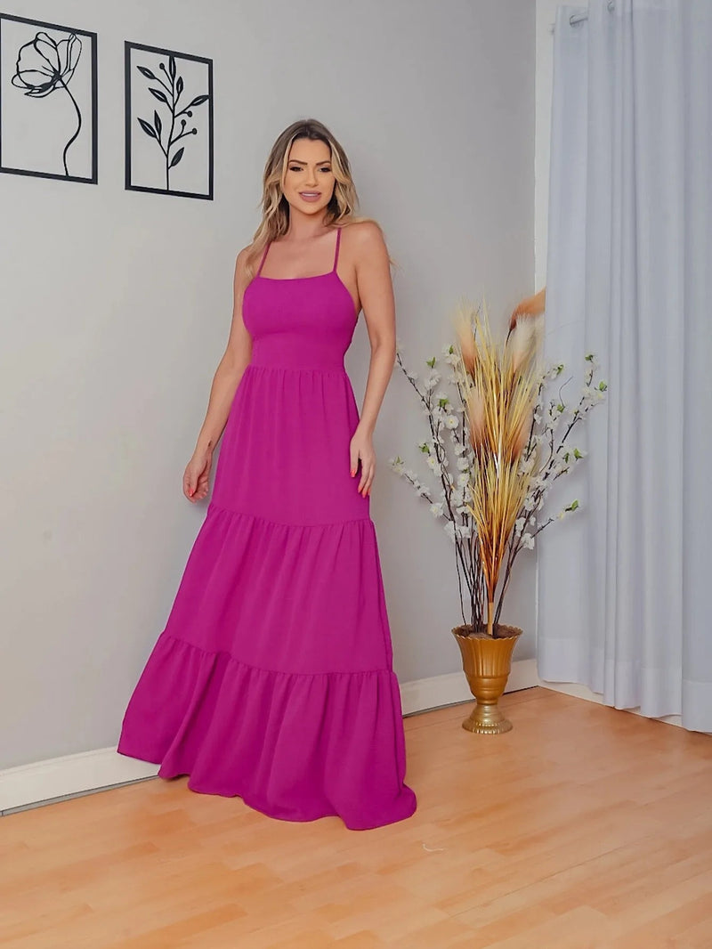 Vestido Feminino Longo com Alça e Amarração nas Costas - Vennanci