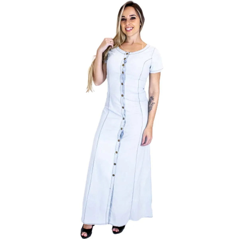 Vestido Feminino Longo Jeans com Botões Frontais - Vennanci