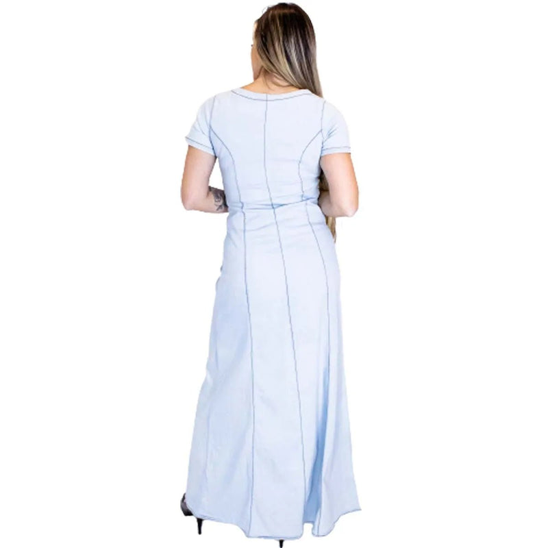 Vestido Feminino Longo Jeans com Botões Frontais - Vennanci